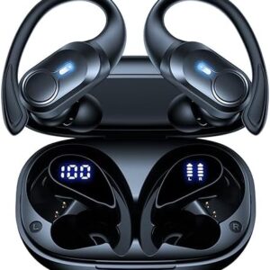 Wireless Earbuds Bluetooth Headphones 70hrs Playback Ear Buds IPX7 Waterproof Wireless Charging Case & Dual Power Display Over-Ear Stereo Bass Earphones with Earhooks for Sports/Workout/Running