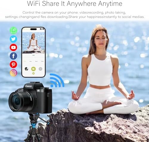 Saneen Digital Camera for Photography, 4K 64MP WiFi Touch Screen Vlogging Camera with Flash, 32GB SD Card, Lens Hood, 3000mAH Battery, Front and Rear Cameras, 4″Big Screen, Hot Shoe Interface - Black - Image 4