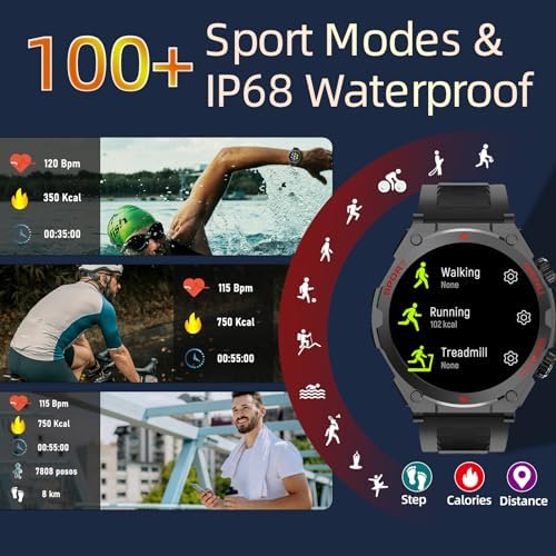 Military Smart Watch for Men, 1.52" HD Fitness Tracker Smartwatch with Answer/Make Call, Sport Watch with Heart Rate SpO2 Stress and Sleep Monitor Compatible with iPhone and Android Phones, Waterproof - Image 4