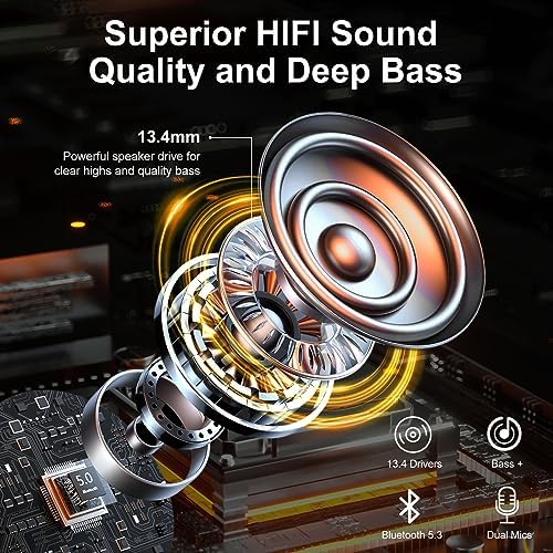Wireless Earbuds Bluetooth Headphones 5.3 Bass Stereo Earphones, 40H Playtime Ear Buds with LED Power Display, Bluetooth Earbud with Noise Cancelling Mic IPX7 Waterproof Earbuds for iOS Android - Image 2