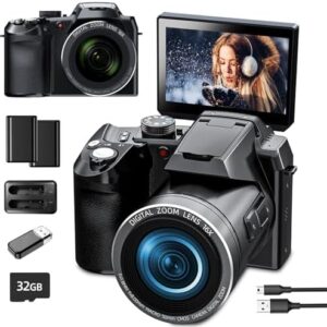 64MP Digital Camera for Photography, 4K Vlogging Camera for YouTube with 3” Flip Screen,16X Digital Zoom, WiFi& Autofocus,2 Batteries, 32GB TF Card(S200)