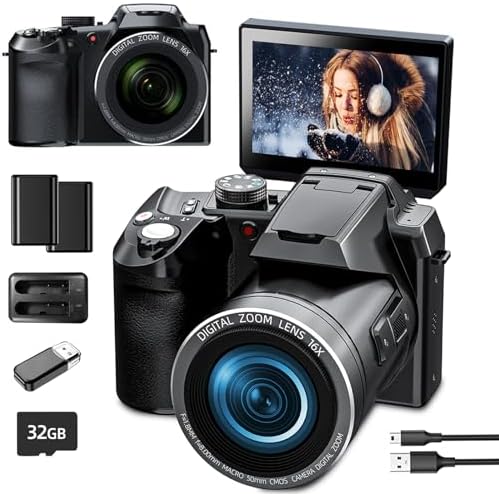 64MP Digital Camera for Photography, 4K Vlogging Camera for YouTube with 3” Flip Screen,16X Digital Zoom, WiFi& Autofocus,2 Batteries, 32GB TF Card(S200)