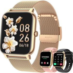 Smart Watch for Women Fitness Tracker: Gold Smart Watches for Women Digital Mens Watches Make/Answer Call Waterproof Running Smartwatch Android Phone iPhone Samsung Compatible Heart Rate Monitor