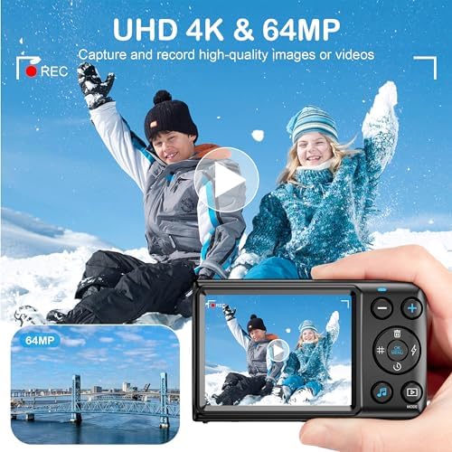 Digital Camera, 4K Kids Camera for Photography, 64MP MP3 Player Compact Video Camera 18X Digital Zoom Vlogging Camera for YouTube, Auto Focus Point and Shoot Digital Cameras Gift for Students Teens - Image 2