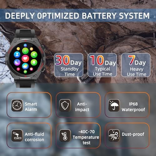 Military Smart Watch, 1.52-Inch Touch Screen Tactical Smartwatch with Text and Call, Heart Rate, Blood Oxygen, and Activity Trackers - Compatible with iPhone and Android, for Men and Women(Black) - Image 7