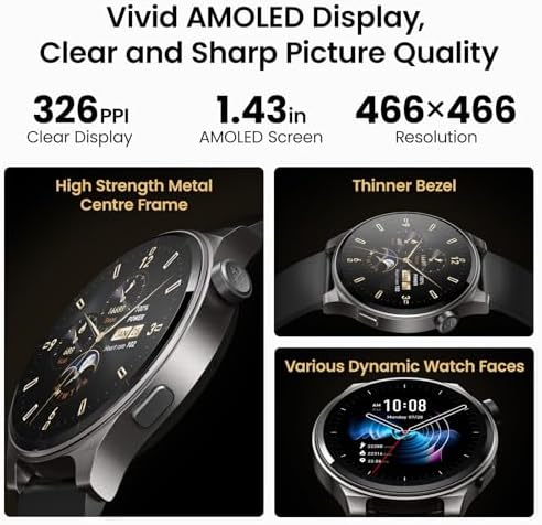 TOZO S5 Smart Watch (Answer/Make Calls), 1.43’’ AMOLED Smart Watches for Men Women 100+ Sport Modes Fitness Watch with Blood Oxygen/Sleep/Heart Rate Monitor, IP68 Waterproof Smartwatch Black - Image 2