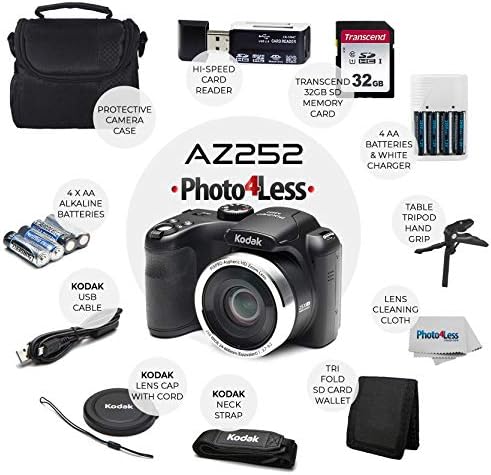 Kodak PIXPRO AZ252 Astro Zoom 16MP Digital Camera (Black) + Point & Shoot Camera Case + Transcend 32GB SD Memory Card + Rechargeable Batteries & Charger + USB Card Reader + Table Tripod + Accessories - Image 2