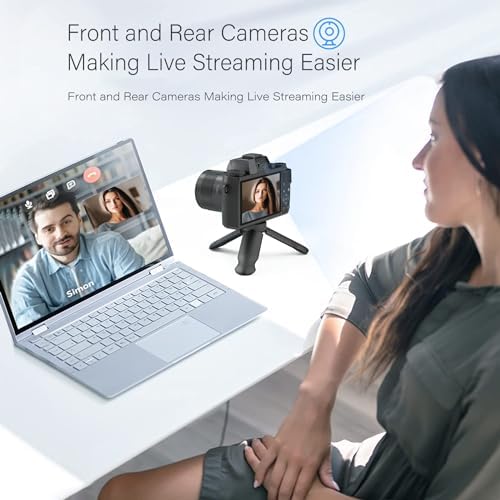 Saneen Digital Camera for Photography, 4K 64MP WiFi Touch Screen Vlogging Camera with Flash, 32GB SD Card, Lens Hood, 3000mAH Battery, Front and Rear Cameras, 4″Big Screen, Hot Shoe Interface - Black - Image 5