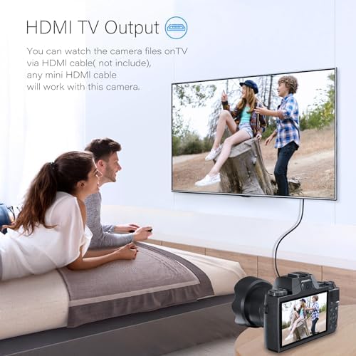 Saneen Digital Camera for Photography, 4K 64MP WiFi Touch Screen Vlogging Camera with Flash, 32GB SD Card, Lens Hood, 3000mAH Battery, Front and Rear Cameras, 4″Big Screen, Hot Shoe Interface - Black - Image 6