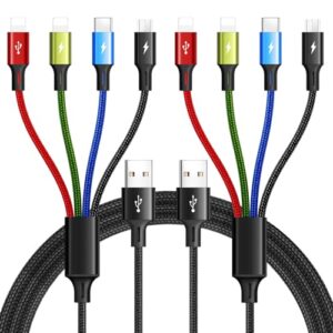 Multi Charging Cable,3.5A Multi Charger Cable,Braided 4 in 1 Charging Cable,Multi USB Cable, Fast Charging Cord with IP/Type C/Micro USB Port for Cell Phones/Tablets/Samsung Galaxy & More(2Pack 4Ft)
