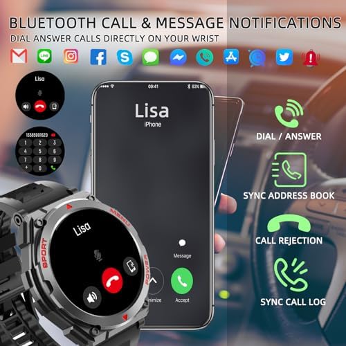 Military Smart Watch, 1.52-Inch Touch Screen Tactical Smartwatch with Text and Call, Heart Rate, Blood Oxygen, and Activity Trackers - Compatible with iPhone and Android, for Men and Women(Black) - Image 2