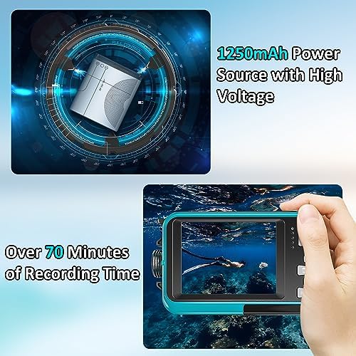 4K Digital Camera 11FT Waterproof Camera with 32GB Card 48MP Autofocus Dual-Screen Selfie Underwater Camera for Snorkeling Compact Floatable Point and Shoot Digital Camera 1250mAh Battery (Blue) - Image 5
