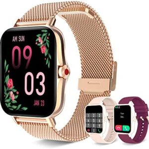 Iaret Smart Watch for Women(Call Receive/Dial), Fitness Tracker Waterproof Smartwatch for Android iOS Phones 1.7" HD Full Touch Screen Digital Watches with Heart Rate Sleep Monitor Pedometer, Gold