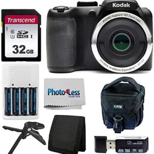 Kodak PIXPRO AZ252 Astro Zoom 16MP Digital Camera (Black) + Point & Shoot Camera Case + Transcend 32GB SD Memory Card + Rechargeable Batteries & Charger + USB Card Reader + Table Tripod + Accessories