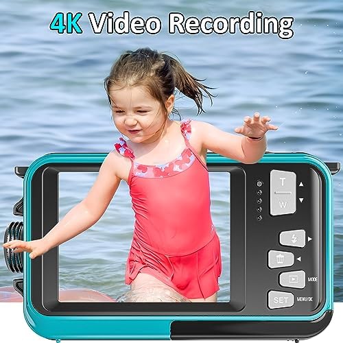 4K Digital Camera 11FT Waterproof Camera with 32GB Card 48MP Autofocus Dual-Screen Selfie Underwater Camera for Snorkeling Compact Floatable Point and Shoot Digital Camera 1250mAh Battery (Blue) - Image 3