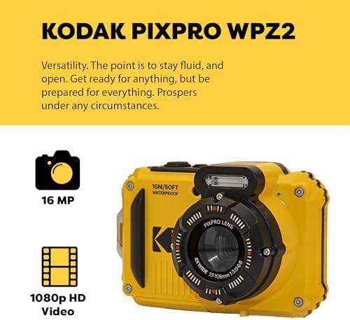 Kodak PIXPRO WPZ2 Rugged Waterproof Shockproof Digital Camera 16MP 4X Optical Zoom 1080P Full HD Video, 2.7" LCD (Yellow), 32GB SD Card, Black Compact Camera Case, Floating Strap, Bundle (7 Items) - Image 3