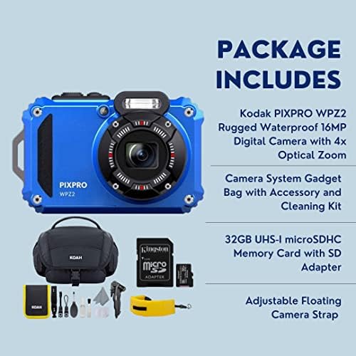 Kodak PIXPRO WPZ2 Rugged Waterproof 16MP Digital Camera with 4x Optical Zoom (Blue) Bundle with Koah Nostrand Gadget Bag, Floating Camera Strap (Yellow), and 32GB UHS-I microSDHC Memory Card (4 Items) - Image 7
