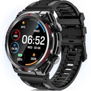 Military Smart Watch for Men Women, 1.52" HD Bluetooth Fitness Tracker for iPhone Android iOS , IP68 Waterproof Fitness Watch with Answer, Make Call, Heart Rate, Sleep Monitor, 100+ Sport Modes -Black