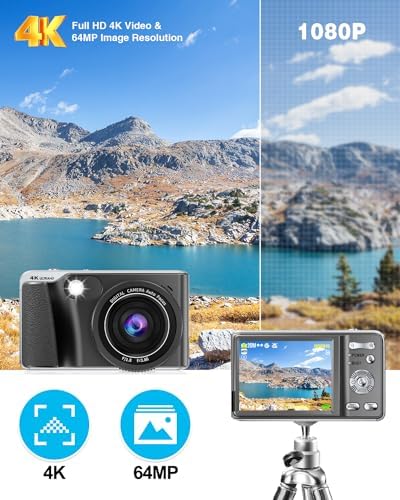 4K Digital Camera for Photography Autofocus,Macro Digital Camera for Kids with SD Card,48MP Vlogging Camera for YouTube,Compact Digital Camera with 18X Digital Zoom, Flash, Anti-Shake, 2 Batteries - Image 2