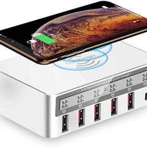 Charging Station, 100W 6-Port USB Fast Charger with QC 3.0 & PD, Compatible with Apple & Other Brand Cell Phones