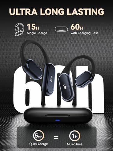 Ture Wireless Bone Conduction Earphones, OWS Open Ear Headphones with Earhooks, Bluetooth 5.3, Up to 60H Playtime with Case, IP68, AAC/SBC, for Cycling Yoga Workouts - Image 5