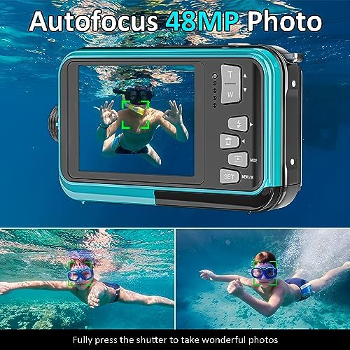 4K Digital Camera 11FT Waterproof Camera with 32GB Card 48MP Autofocus Dual-Screen Selfie Underwater Camera for Snorkeling Compact Floatable Point and Shoot Digital Camera 1250mAh Battery (Blue) - Image 4