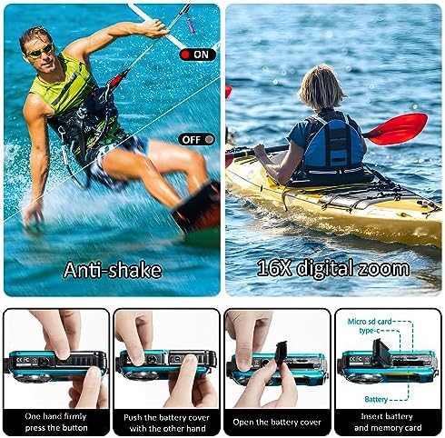 4K Digital Camera 11FT Waterproof Camera with 32GB Card 48MP Autofocus Dual-Screen Selfie Underwater Camera for Snorkeling Compact Floatable Point and Shoot Digital Camera 1250mAh Battery (Blue) - Image 7