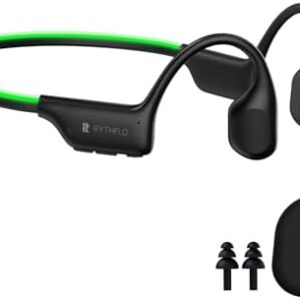 Bluetooth 5.3 Headphones, Bone Conduction Headphones w/Mic Open Ear Wireless Earbuds w/Light Bar for Running, IPX7 Waterproof 32GB MP3 for Cycling, 8Hrs Playtime Earphones for Sports Workouts