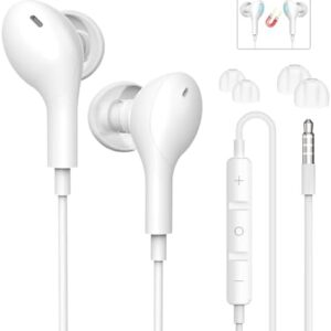Wired Earbuds with Microphone,HiFi Stereo Wired Headphones,Wired Earphones in Ear Headphones,Earphone with Noise Isolating,Compatible with iPhone, Computer,Samsung,Laptop,Fits All 3.5mm Devices-White