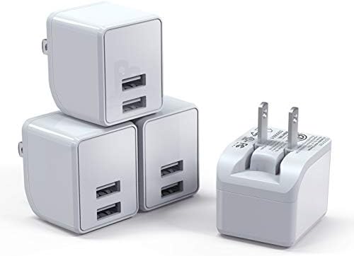 JDB USB Wall Charger 5V/2.4A Dual Port Foldable Charger Plug 12W Portable Universal USB Charging Cradle for iPhone, iPad, Samsung and Others (4 Pack)