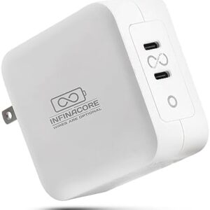 InfinaCore PowerPlug+ Advanced Wall Adapter - Rapid-Charging GaN II Technology, Dual USB-C Ports, 100W Max Output - Compact Design and Universal Compatibility