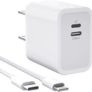 USB C Charger for iPhone 15/15 Pro/15 Pro Max, Updated Dual Port Wall Charger Power Adapter with Lightning Cable, Universal Travel Charger for iPhone, Samsung Galaxy, Google Pixel, LG and More