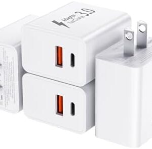 [4 Pack] USB C Charger Block, 20W Dual Port QC+PD 3.0 Power Adapter, USB C Fast Charging Block Type C Wall Charger Plug Cube for 15/15 Pro/15 Pro Max/14/14 Pro Max/13/13 Pro Max/12/iPad Pro/Samsung