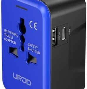 Universal Travel Adapter with (Type C+USB) 2 USB Ports & AC Outlet, International Plug Adapter Converter, Type C/A/G/I All in One Wall Charger Worldwide Travel Adaptor for US to EU UK AUS Asia