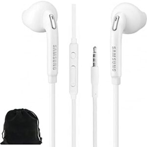 SAMSUNG Samung Wired Earbuds Original 3.5mm in-Ear Headphones Galaxy S10, S10 Plus, S10e Plus, Note 10, A71, A31 - Microphone & Volume Remote - Includes Black Velvet Carrying Pouch - White