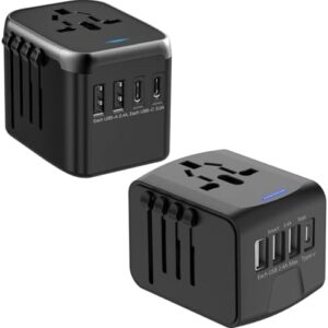 JMFONE Universal Travel Adapter, International Power Plug Adapter with USB-C & USB-A Ports and Multi AC Sockets, All-in-One Worldwide Travel Outlet Charger Adapter for EU US UK AU 200+ Countries