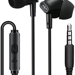 Wired Earbuds Headphones with Microphone Noise Isolating Stereo Bass in-Ear Earphones – for Smartphones, Tablets, Schools, Ipads, Multiuse - 3.5mm Plug in Audio Jack - Black