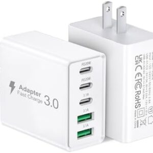 2Pack USB C Fast Charger Block,50W 5-Port USB C Wall Charger Brick,2 USB A & 3 USB C PD3.0 Power Adapter Multiport Type C Charging Plug for iPhone 12/13/14/15,Pad Mini/Pro, GalaxyS23 S22 (White)