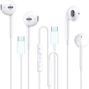 2 Pack USB C Headphones for iPhone 15,Type C in-Ear Earphones Earbuds with Microphone & Remote Noise Cancelling Control for iPhone 15 Pro Max, iPad, Most USB C Jack Devices