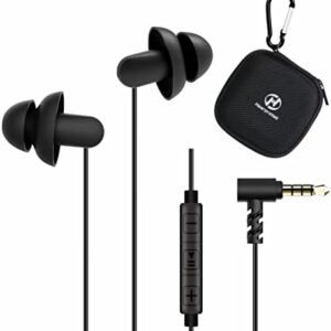 Sleep Earbuds, Hearprotek 2 Pairs Ultra Soft Lightweight Silicone Sleeping Earphone Headphones with Volume Control and mic for Side Sleeper, Snoring, Air Travel, Relaxation (Black)