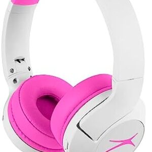 Altec Lansing Kid Safe Noise Cancelling Wireless Headphones 15H Battery, 85dB Volume Limit, Foldable Design Powerful Sound, Active Noise Cancellation Perfect for Kids Ages 7+ (Whiteout Pop Pink)