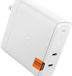 Spigen GaN III 1402 PD3.1 140W 100W 2 Ports Foldable Dual USB C Laptop Wall Charger for MacBook Pro 16 14 13 Vision Pro M3 M2 Max Air Galaxy Book Dell iPad PPS Type C Super Fast Charging Power Adapter