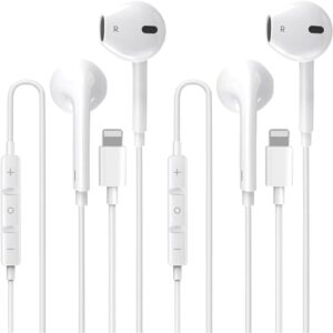 2 Packs for iPhone Headphones Lighting Wired Earphones (Built-in Microphone & Volume Control)[MFi Certified] Noise Isolating Headsets for iPhone 14/13/12/11/Pro/Pro Max/XR/XS/X/8/7/SE