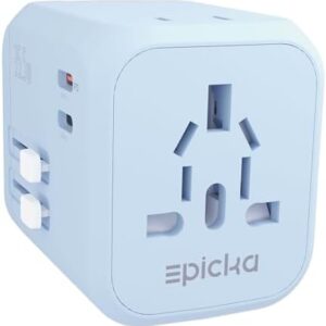 EPICKA Universal Travel Adapter, International Plug Adapter with Dual AC Outlet, 2 USB-C 35W PD Fast Charging & 3 USB-A, All in One Worldwide Wall Charger (TA-205, Blue)
