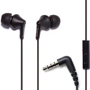 Panasonic ErgoFit Wired Earbuds, In-Ear Headphones with Microphone and Call Controller, Ergonomic Custom-Fit Earpieces (S/M/L), 3.5mm Jack for Phones and Laptops - RP-TCM125-KA (Matte Black)