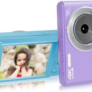 Digital Camera for Teens, FHD 4K 44MP Digital Camera Purple with 64GB SD Card 16X Digital Zoom, Cameras for Photography Compact Point and Shoot Camera for Teen Boys Girls Kids Camera Digital