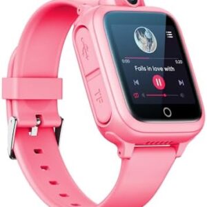 Interactive Kids Smartwatch with 14 Puzzle Games for Girls Ages 4-12, HD Touch Screen, Music Player, Camera, TF Card Slot, 12/24 hr - Pink