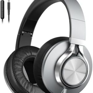 AILIHEN Headphones Wired with Microphone & Volume Control, Over-Ear Foldable Noise Isolation Headsets 3.5mm for Teens Adult (Grey)