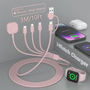 Travel 6-in-1 Multi USB C Universal Apple Smart iWatch Fast Charging Cable,3M Type C+USB A Watch Charger+Lightning*2+Type C Cord Combo Adapter for iWatch Series 8 7 6 5 4 3 2 SE/iPhone 14 13/iPad