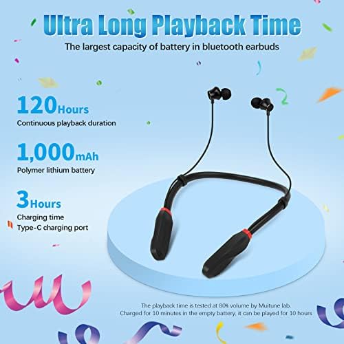 Bluetooth Earbuds 120 Hours Extra Long Playback with Microphone Headset, i35 Balanced Armature Drivers Stereo in Ear Wireless Ear Buds, Waterproof Workout Neckband Headphones (Black) - Image 2